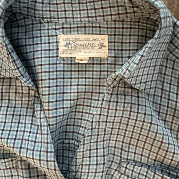 Gramicci Shirt Dress Green Blue Checkered Button tie roll sleeves Small - Picture 6 of 7